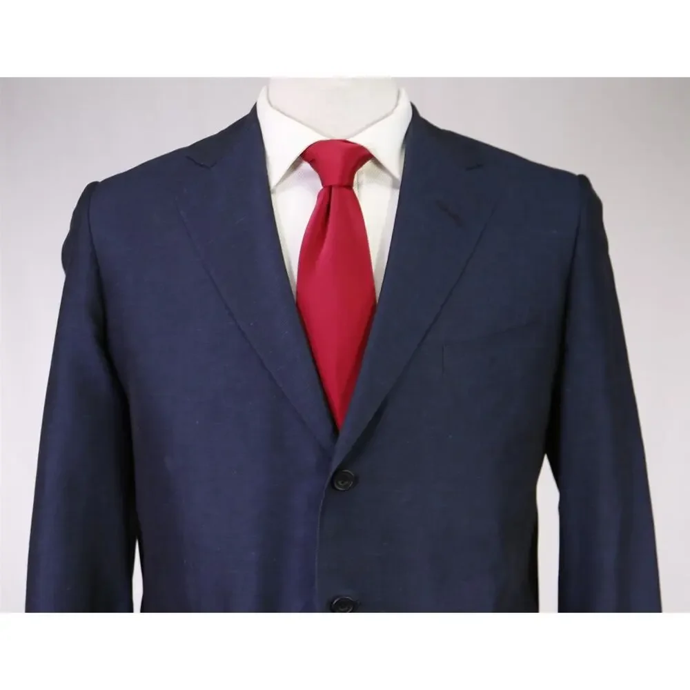 Edgar Pomeroy Bespoke Midnight Blue Silk Linen Iridescent Handmade Suit 38S